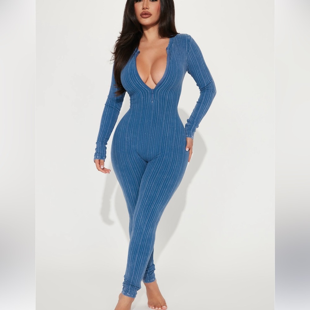 Blue Ribbed Jumpsuit